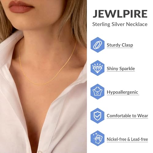 Jewlpire 18k Gold Plated 925 Sterling Silver Chain Necklace for Women, 1.2mm Cable Chain Necklace Thin & Dainty & Sturdy Women's Chain Necklaces 14/16/17/18/20/22/24 Inch - color: 18K Gold Plated, size: 22 Inch