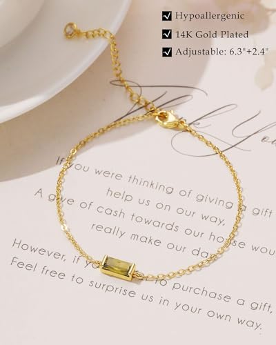 FUNEIA Birthstone Gold Bracelets for Women Non Tarnish Trendy Dainty 14K Gold Plated Bracelet Stack Stackable Blue Green May Emerald Friendship Bracelets Jewelry Gifts for Mom Best Friend - color: 08. August(Peridot)