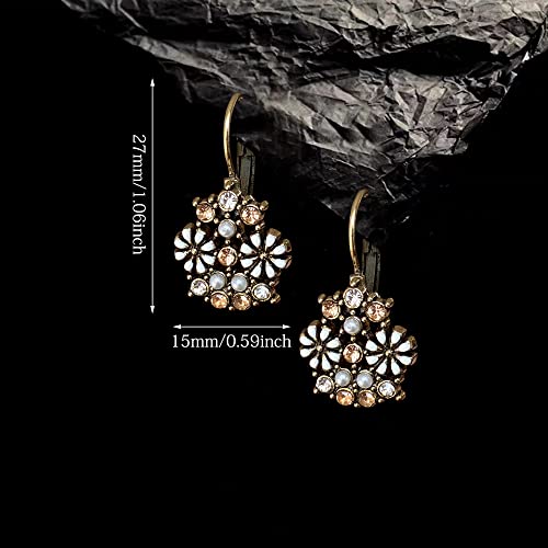 Unique Bohemian Vintage Sparkly Crystal Colorful Round Flower leverback earrings Boho Retro Bronze Circle Beaded Flower Floral Dangle Drop Earrings for Women - color: Colorful 3