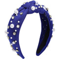 WantGor Pearl Knotted Headband, Women Rhinestone Embellished Hairband Elegant Wide Top Knot Bride Headbands Headpieces Party Fashion Elegant Ladies Hair Band Hair Hoop Accessories (Blue) - color: Blue