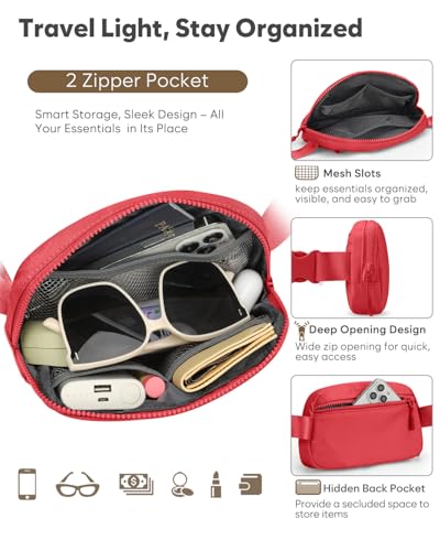 Pritent Fanny Packs for Women Cross Body Bag Waterproof Belt Bag with Adjustable Strap and Zipper Back Pocket Small Crossbody Bags Fashion Waist Packs for Workout Travelling(Coral Red) - color: Coral Red, size: Small