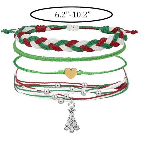 Beach Summer Ankle Bracelet for Women Handmade Braided Adjustable String Anklets Waterproof Surfer Bracelet - color: Christmas tree