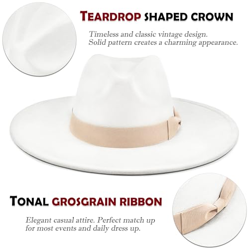 FLUFFY SENSE. Big Wide Brim Fedora Hat for Women - Nashville Outfits Western Hats Women's Felt Panama Rancher Hat - color: Ivory