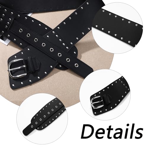 MILAKOO Vintage Punk Leather Waist Belt for Women 80s Goth Costume Cinch Belts Ladies Western Belt for Jean - color: E1: Black