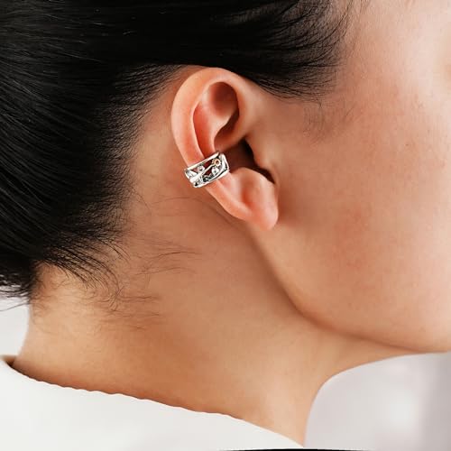 CHIC & ARTSY 925 Sterling Silver Ear Cuffs for Women, Non Piercing Clip On Cartilage Cuffs, Adjustable Fake Conch & Helix Earrings, Gold Plated & Oxidized Various Styles - color: ear cuff #29
