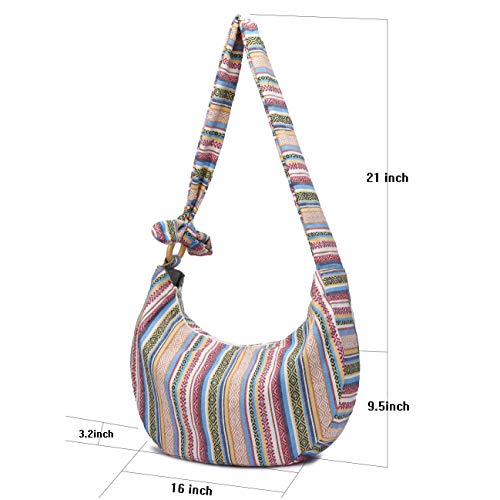 Women Hippie Crossbody Bag cloth boho Sling Bag Canvas Bohemian Hobo Hand Bags - color: Off-white