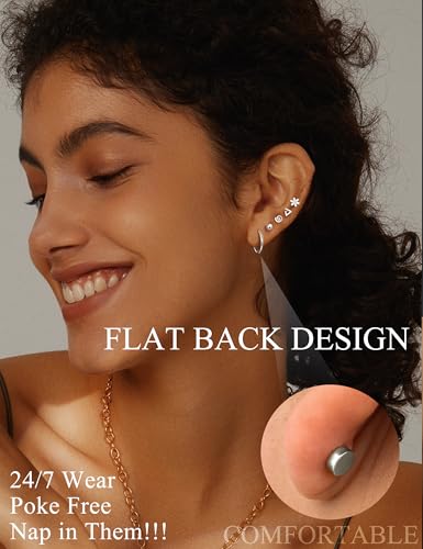 LOLIAS 21Pairs Surgical Steel Flat Back Earrings Hypoallergenic 20G Screw Back Nap Stack Cartilage Earring Stacks - color: Silver