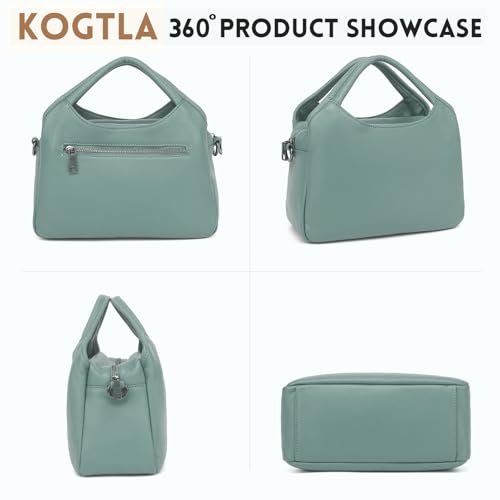 KOGTLA Medium Genuine Leather Purses for Women with Detachable Satchel Strap, Ladies Soft Handbags, Tote Hobo Bags - color: Light Green