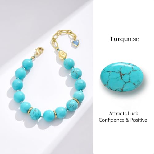 KissYan Beaded Bracelets for Women, Colorful Natural Stone Boho Bead Bracelet for Beach, Handmade Dopamine Gemstone Summer Jewelry Gifts - color: Turquoise