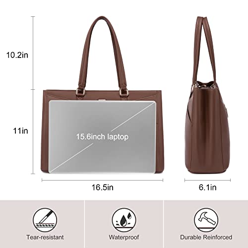 LOVEVOOK Laptop Bag for Women 15.6 Inch Tote Bags Waterproof Leather Briefcase Computer Women Business Office Work Bag,Dark Brown - color: Dark Brown 15.6 Inch, size: 15.6 inch