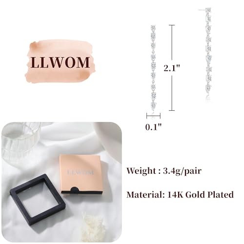 LLWOM 14K Gold/White Gold Plated CZ/Flower/North Star/Leaf Dangle Drop Earrings Studs for Women, Statement Earrings for Wedding Party Prom, Hypoallergenic Jewelry Gift - color: Silver CZ