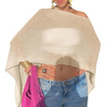 Fisoew Women Sheer Poncho Top Lightweight Knit Crochet Summer Shrug Bolero Off Shoulder Going Out Beach Cover up - color: Apricot, size: XX-Large