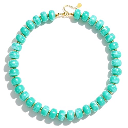 Chunky Colorful Beaded Necklaces for Women Big Bead Boho Choker Necklace Trendy Heart Statement Necklace Summer Beach Jewelry Mothers Day Gifts for Mom Daughter - color: Mint-Green Round Choker