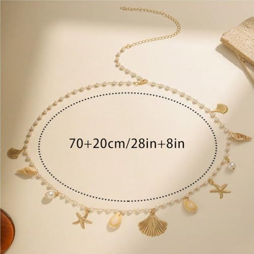 Vivian&CD Mermaid Seashell Starfish Waist Chain for Women, Gold Boho Pearl Shell Conch Belt Chain Waterproof Body Chain for Summer Beach Sexy Bikini Pirate Costume Accessories - style: Starfish Shells