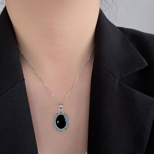 Vintage Oval Red Gemstone Pendant Antique Necklace for Women Goth Y2k Choker Punk Victorian Gothic Statement Crystal Cameo Oxidized Pewter Frame Charm Retro Clavicle Chain Halloween Party Jewelry 20'' - color: Black