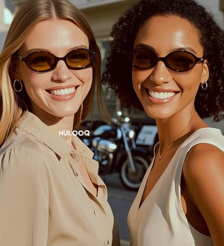 NULOOQ Retro Oval Sunglasses for Women 90s Trendy Vintage Small Round Sunnies Shades - color: A1* (Tortoise/Brown + Black/Gray) - 2 Pack