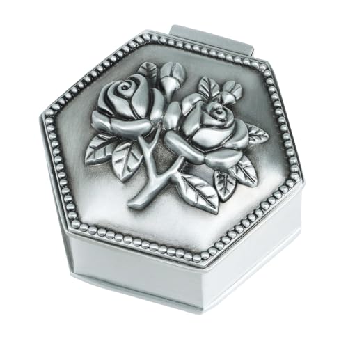 Vintage Metal Trinket Jewelry Box, Small Heart Shape Jewelry Organizer Rose Flower Sunflower Antique Treasure Chest Ring Holder, Earrings Necklace Storage Box Keepsake Box for Women (Hexagonal-Rose) - style: Hexagonal-Rose