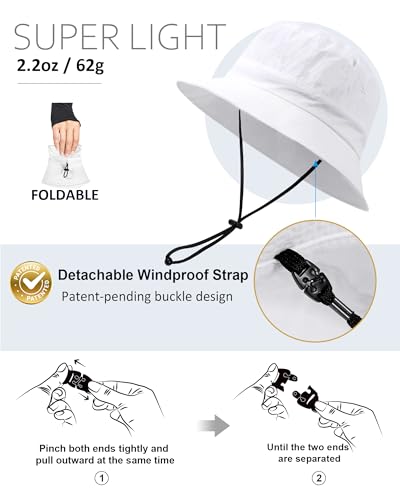 Water-Resistant Bucket Hat for Women Men Rain Hat UPF 50+ Boonie Sun Hat Foldable Summer Floppy Fishing Safari Hats - color: White
