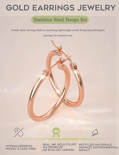 ORAZIO 4 Pairs Stainless Steel Hoop Earrings Set Cute Huggie Earrings for Women,10MM-20MM - style: C: Rose, 4 pairs
