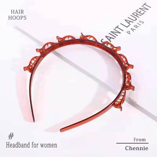 Double Layer Twist Plait Black Headband Hair Tools, Double Bangs Hairstyle Hairpin, Multi-Layer Hollow Woven Headbands, Hairband with Alligator Clip (Brown) - color: Brown