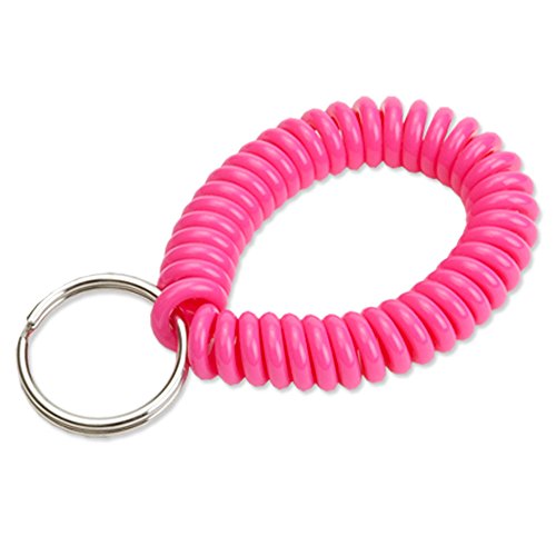 Lucky Line 2” Diameter Spiral Wrist Coil with Steel Key Ring, Flexible Wrist Band Key Chain Bracelet, Stretches to 12”,unisex,adult Pink, 1 PK (410661) - color: Pink Neon, size: 1 Pack