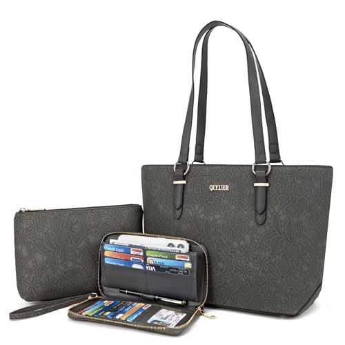 Purses And Wallets Set For Women Work Tote Satchel Handbags Shoulder Bag Top Handle Totes Purse With Matching Wallet - color: A55-3pcs/Set Darkgrey