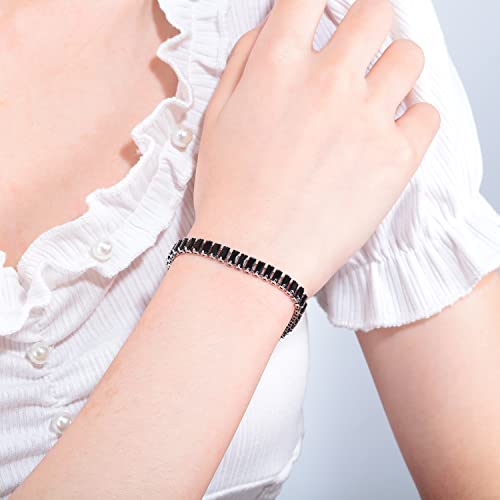 CiNily Adjustable Tennis Bracelets for Women Teen Girls Rainbow Cubic Zirconia Bracelet 14K White Gold Plated Hypoallergenic Slider Bracelet Jewelry Gift - color: Square-Black 7.5"