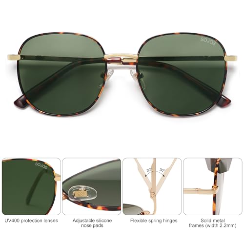 SOJOS Classic Trendy Square Sunglasses for Women Men Cute Big Frame Gold Shades SJ1137 - color: Dark Tortoise/Green