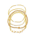 4pcs Gold Beaded Pearl Bracelets Set for Women Multi Layer Versatile Stackable Stretch Cuff Sparkly Stone Crystal Gemstone Jewelry Birthday Gifts - color: Onyx