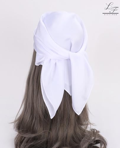 Hioyiwse Satin Square Scarf for Women Solid Color Emulation Silk Handkerchief Hair Ribbon Headband Handbag Purse - color: D2-white(23.6*23.6inch)