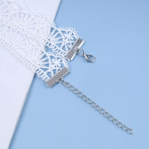 Boho Black Crystal Lace Choker Necklace Tassel Black Teardrop Necklace Choker Gothic Droplet Rhinestone Collar Necklace Retro Vintage Necklace Chain Jewelry for Women and Girls(Black A) - color: White B
