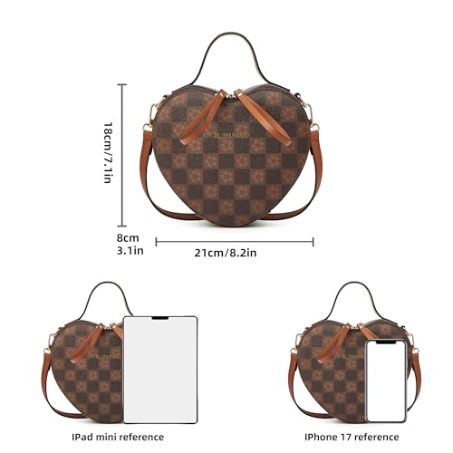 Crossbody Purse for Women Small Crossbody Bags Trendy Vegan Leather with Adjustable Shoulder Straps Gift for Mother Wife Mom - color: Checkered Coffee Heart Shape