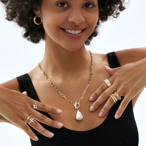 17IF 18 PCS Dainty 14K Gold Ring Set for Women Sparkle Chunky Quartet Diamoned Clean Aesthetic Cross Snake Cherry Classy Designs Plus Size for Stacking on Thumb Knuckle