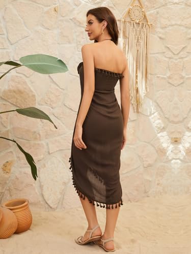 QIANXIZHAN Women's Swimsuit Cover Up,Beach Sarong Wrap Bottom Coverup for Women Short Skirt - color: Tassels Darkcoffee