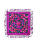 MJ SERECA Acrylic Bandana Printed Hair Scarf Square Ukrainian Head Scarf Floral Babushka Neck Scarf for Women 30"/42"/60" - color: Purple With Tassel