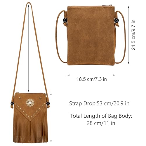 Hoce Women’s Leather Fringe Messenger Bag Large Hobo Crossbody Tassel Shoulder Bags, Gift for Mom Wife Girlfriend - color: C1-brown
