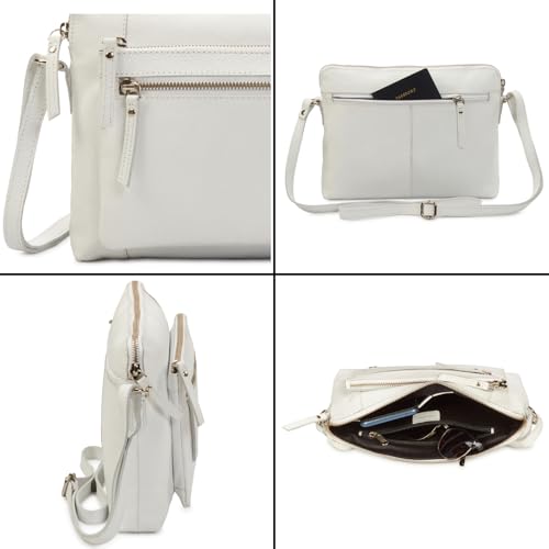 Leather Crossbody Bags for Women Small Soft Genuine Pebbled Sling Shoulder Handbag Crossover Purse with Full Adjustable Strap (White Nappa) - color: White Nappa