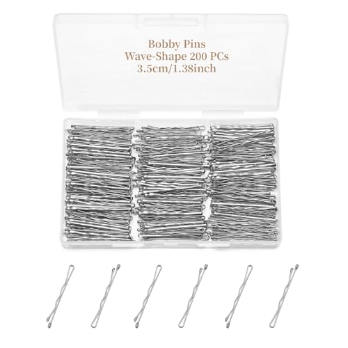 QIUTIMIY 200 Pcs 1.38 Inch Wave-Shaped Bobby Pins Silver Metal Hair Pins Hair Accessories for Women Stylists Hair Sticks Girl - color: Silver, size: Wave-1.38in