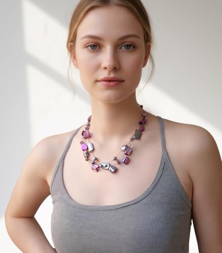 FULU AUTUMN Beaded Statement Necklaces for Women Shell Bead Chunky Collar Necklace Summer Layer boho Costume Jewelry for Her - color: Purple