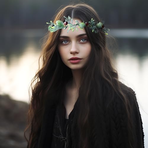 Vivivalue Vine Flower Crown Flower Garland Headband Hair Wreath Floral Headpiece Halo Pinecone Boho with Ribbon Wedding Party Festival Photos - color: U