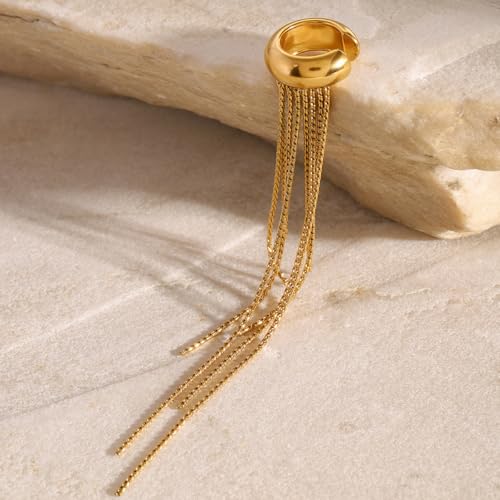 Gold Ear Cuff with Chain for Women, No Piercing Tassel Earrings, Long Chain Ear Wrap Earrings, Trendy Minimalist Jewelry Gift