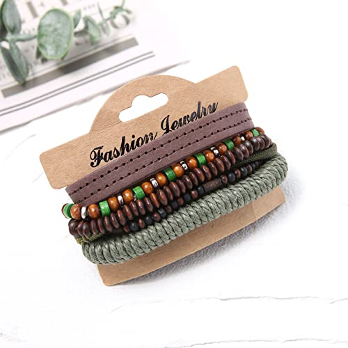 HZMAN Wrap Bracelets Men Women, Hemp Cords Wood Beads Ethnic Tribal Bracelets, Leather Wristbands - style: Wooden Beaded