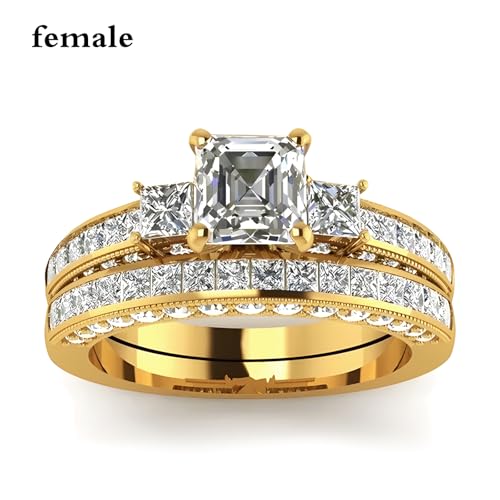 3Pcs Moissanite Wedding Rings Sets for Couples, s925 10K 14K 18K Real Gold Wedding Rings Sets for Him and Her, Customized Matching Engagement Bands Set for Men and Women Free Engraving - style: Style-6