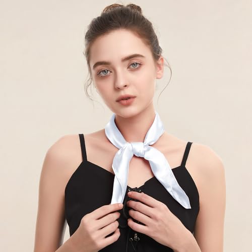 American Trends Women Silk Feeling Scarf Satin Head Scarves Square Wrap Neck Scarf Lightweight Silk Like Bandana - color: 04 White