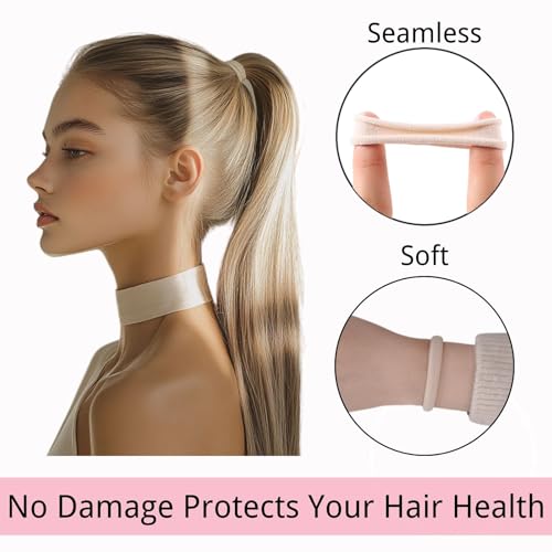 LuSeren 120PCS Soft Hair Ties for Women – No Damage Ouchless Nylon Hair Accessories, Seamless Fabric Ponytail Holders for Daily Use (Natural Colors) - color: Neutrals