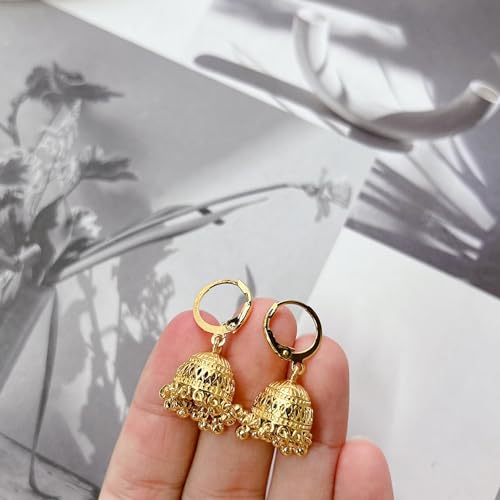 Indian Jhumki Bell Hoop Vintage Statement Earrings for Women Retro Ethnic Bohemian Hollow Jhumka Round Bells Tassel Dangle Drop Earring Bollywood Traditional Boho Gypsy Huggie Hoops Jewelry Gift