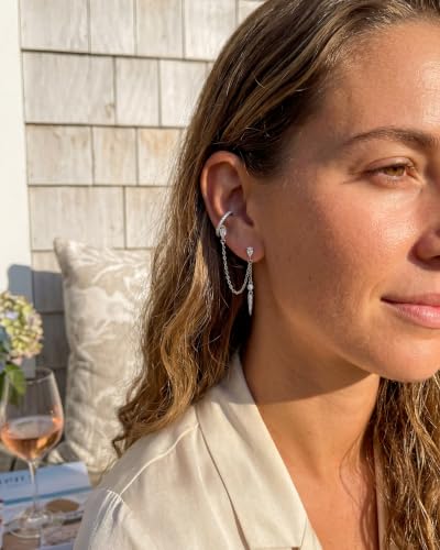 MUMREUES Gold Earrings for Women Trendy 14K Gold Plated Dangle Earrings Small Hoop Huggie Drop Stud Earrings Cubic Zirconia Simple Minimalist Dainty Chain Tassel Hypoallergenic Earrings - color: Ear Cuff & Silver