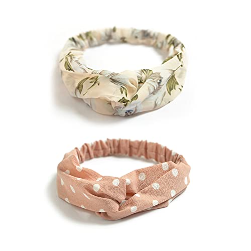 DRESHOW 10 Pack Boho Headbands for Women Girls Criss Cross Elastic Hair Band Twisted Head Wrap Floral Hair Accessories - color: 10 Pack Chiffon Flower Printed A