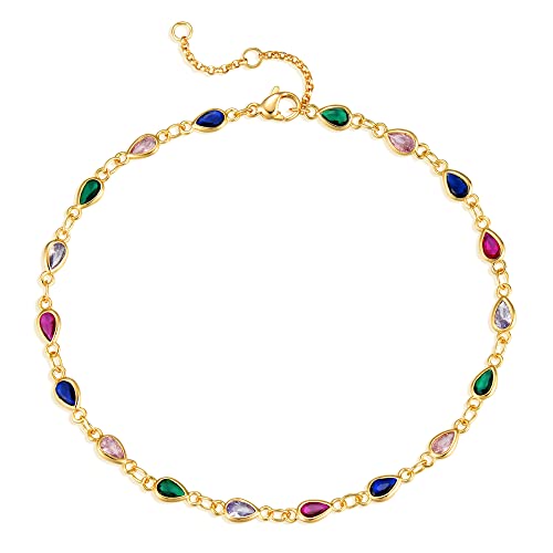 MTMY Gold Anklets for Women 14K Gold Plated Tiny Bead Anklet Colorful Tassel Foot Chain Dainty Adjustable Cute Summer Beach Boho Anklets Jewelry Gift - style: colorful drop B