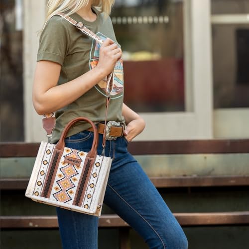 Wrangler Aztec Tote Bag for Women Boho Shoulder Purses and Handbags - color: A Angel White (Guitar Strap)